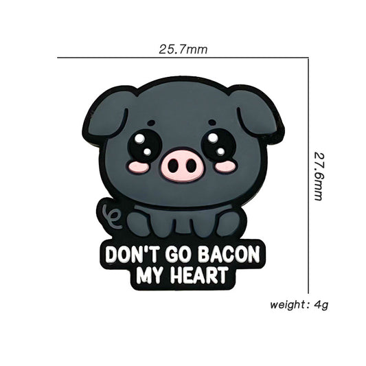 Silicone Focal Beads Black Pig With Don Go Bacon My Heart Text 20pcs 2
