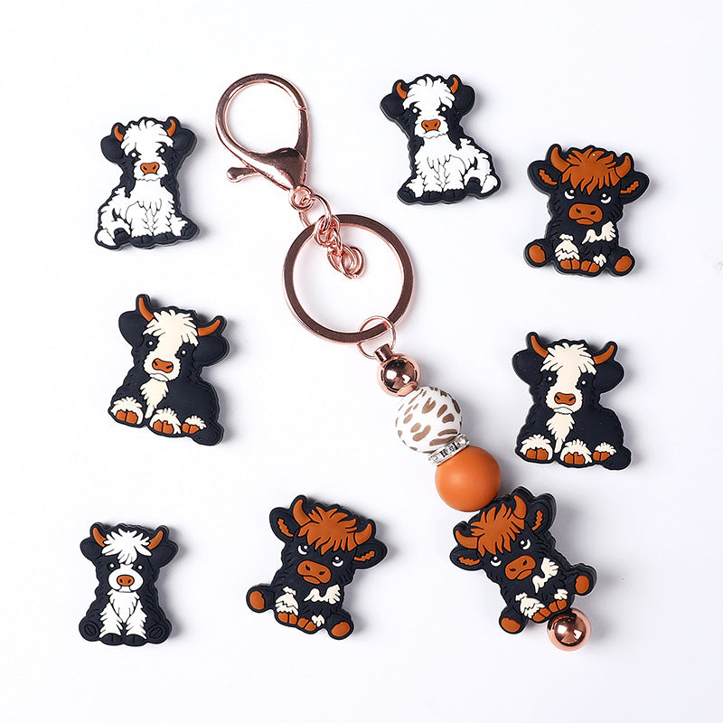 Silicone Focal Beads Dairy Cattle Highland Cow Sitting Pose 2