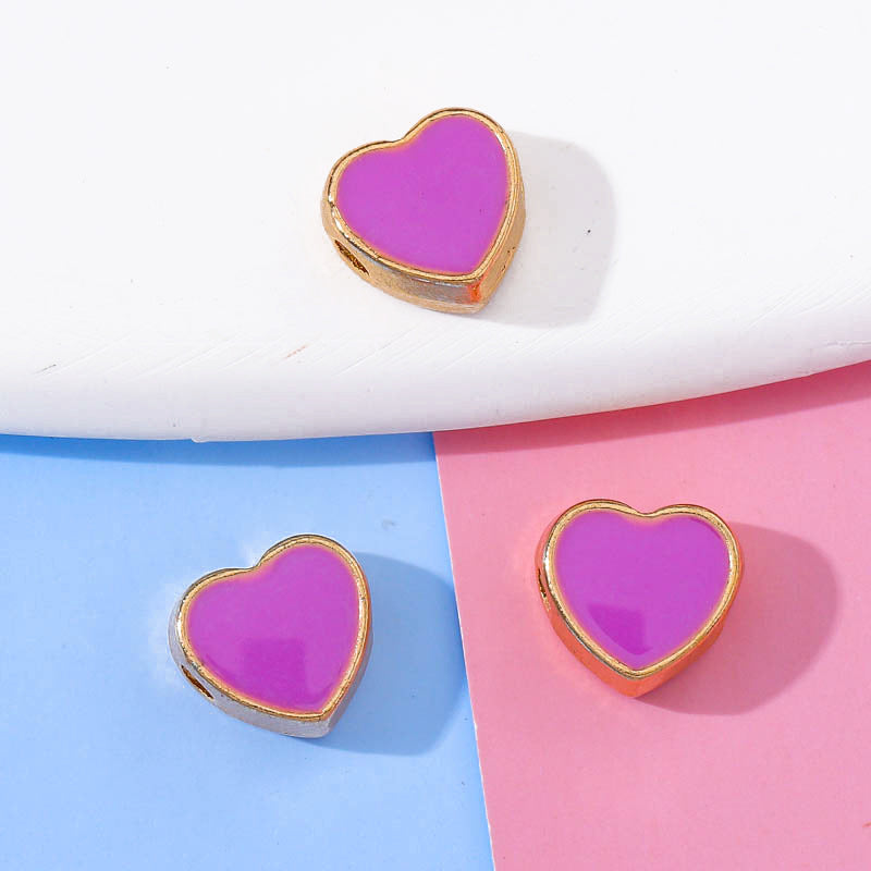 Heart Metal Beads 8mm Double-Sided Enamel Gold Tone 50pcs 9