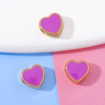 Heart Metal Beads 8mm Double-Sided Enamel Gold Tone 50pcs 9