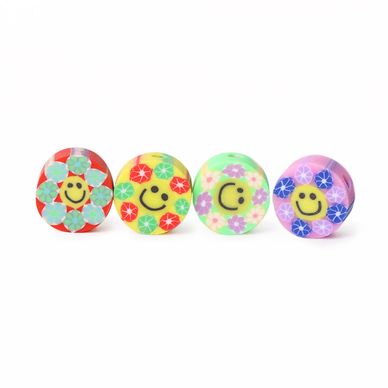 Flat Clay Beads 9mm Colorful Floral Smiling Face 100pcs 5