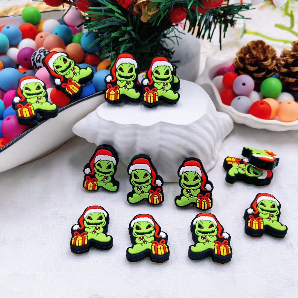 Silicone Focal Beads Christmas Halloween Horror Grinch Holding Gift 20pcs 3