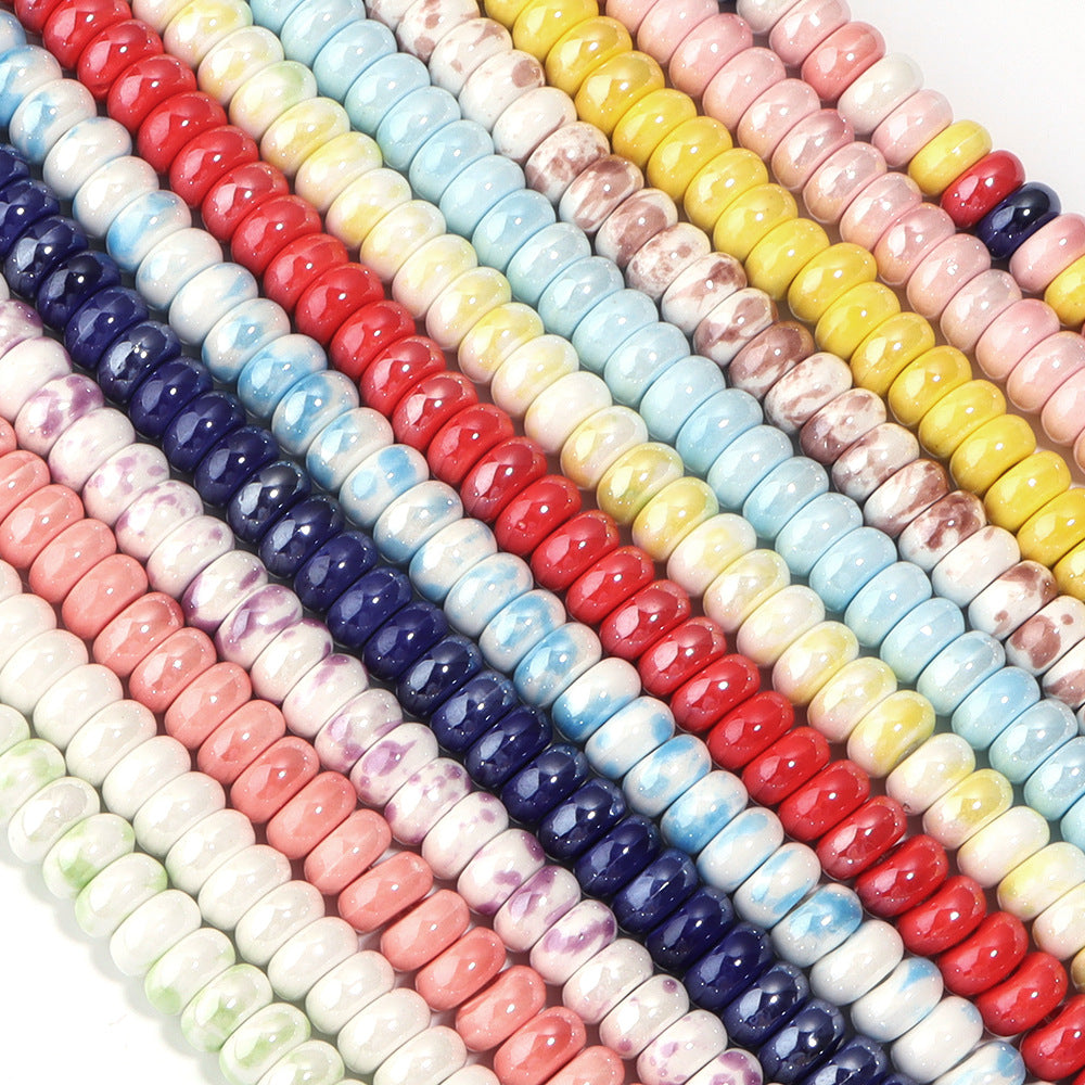 Ceramic Flat Round Spacer Beads 9mm Colored Abacus 55pcs
