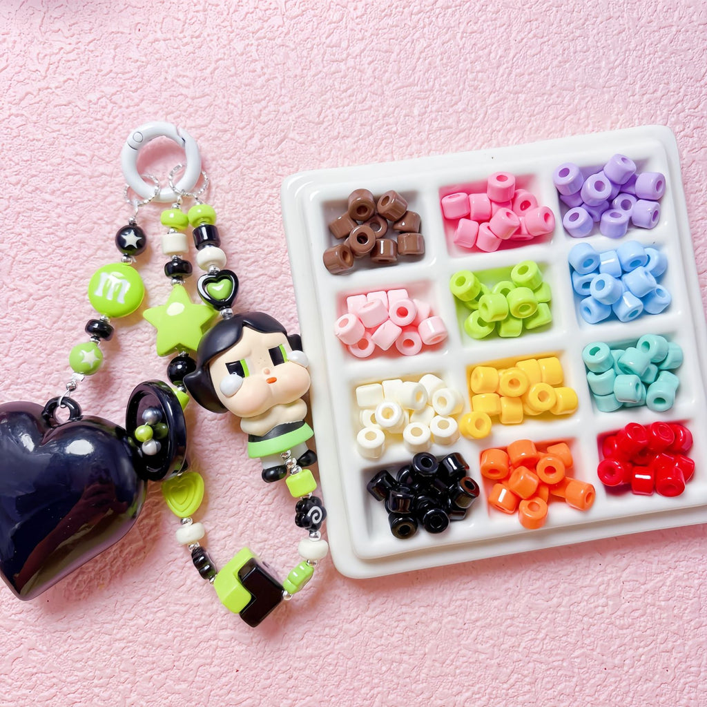 Solid Color Cylindrical Pony Beads Acrylic 6mm 50pcs
