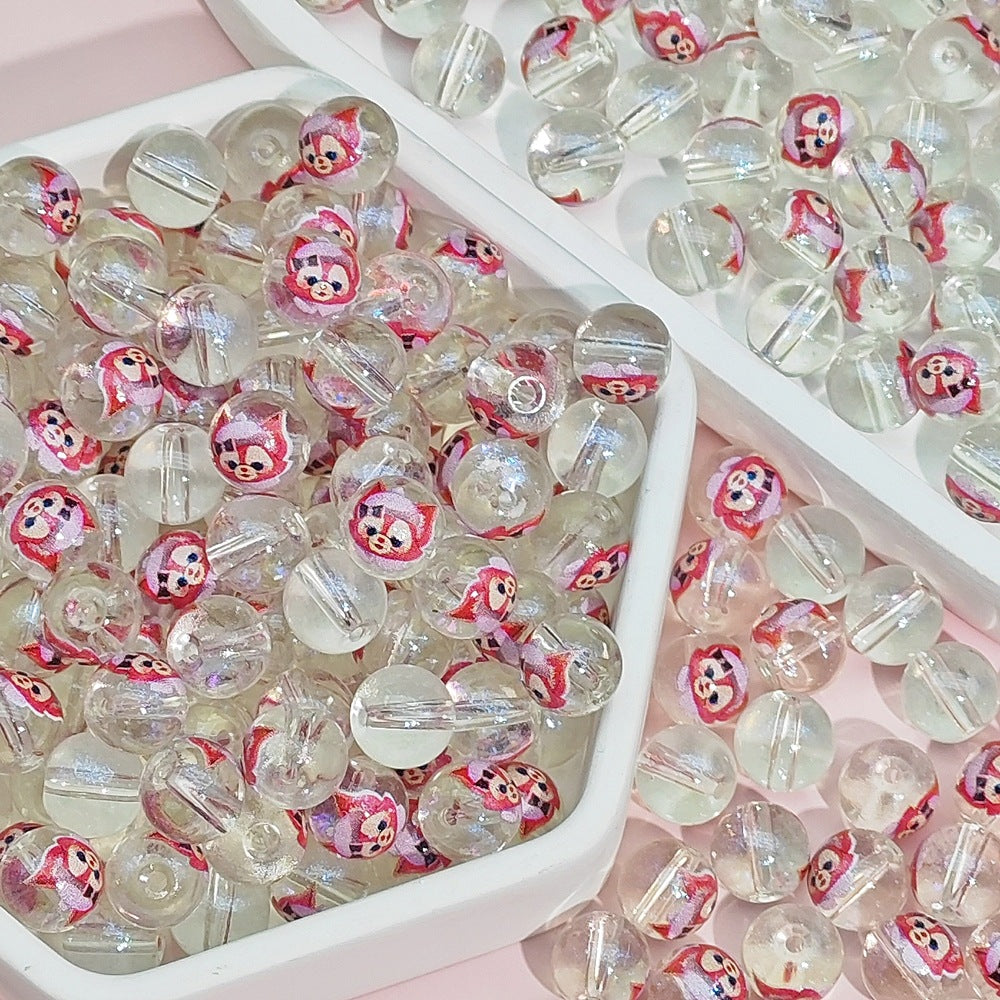 Transparent Round Glass Beads 10mm Cartoon Character Printing 100pcs 18
