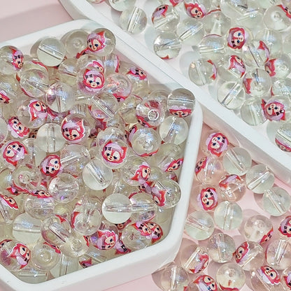 Transparent Round Glass Beads 10mm Cartoon Character Printing 100pcs 18