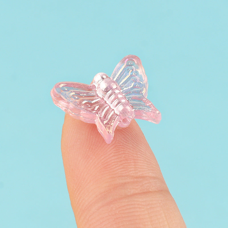 Transparent Flat Butterfly Acrylic Beads 16x13mm Pastel Colors 2pcs 2