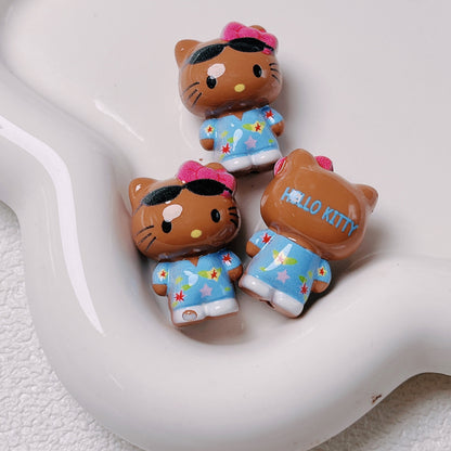 3D Painted Acrylic Beads 26mm Sun Kissed Hello KT Character 5pcs 15