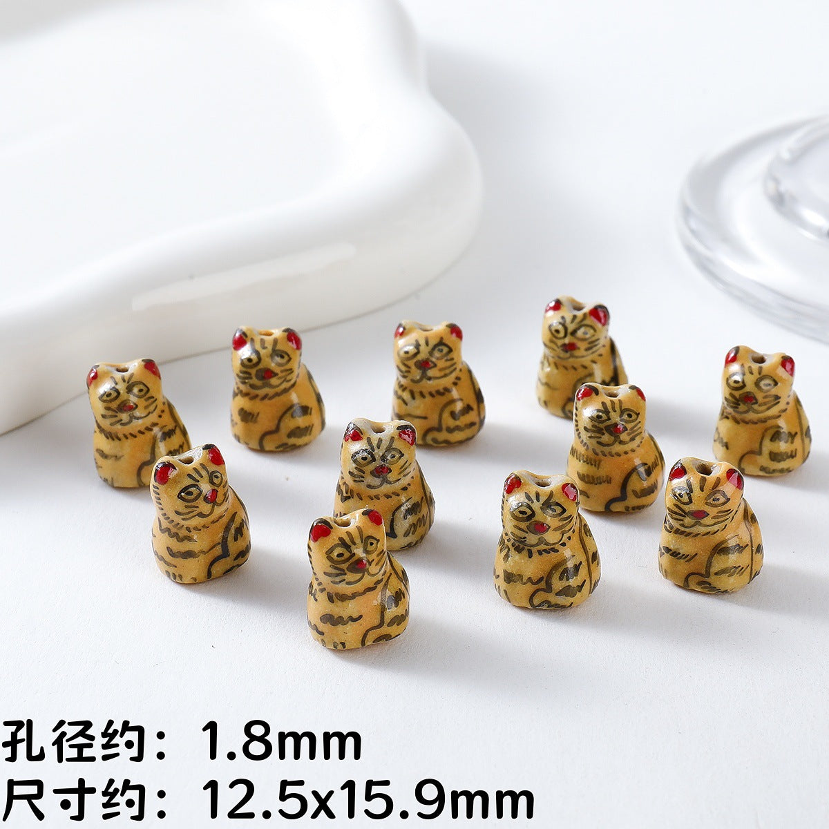 Hand Painted Animal Ceramic Beads Cute 3D Design 2pcs 16