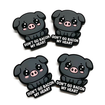 Silicone Focal Beads Black Pig With Don Go Bacon My Heart Text 20pcs 4