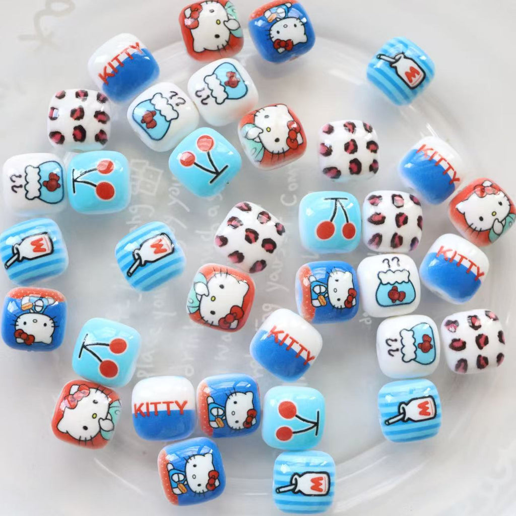 Double-Sided Blue Tone Square Acrylic Beads 16mm Printed 20pcs 2