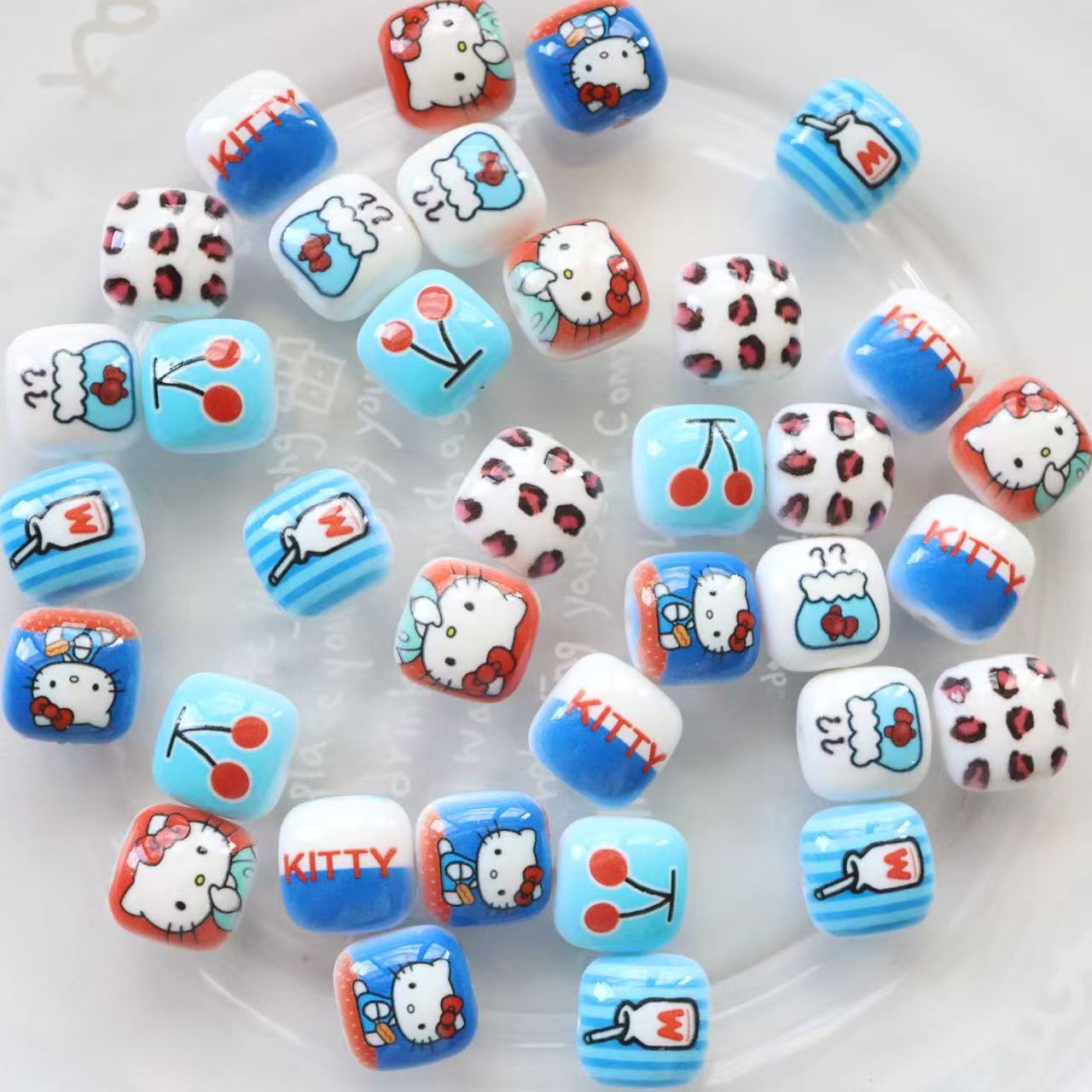 Double-Sided Blue Tone Square Acrylic Beads 16mm Printed 20pcs 2
