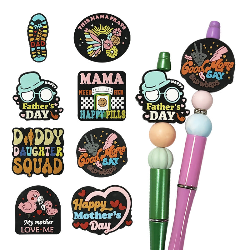 Silicone Focal Beads Mother Father'S Day Retro Style Colorful Phrases 20pcs 5