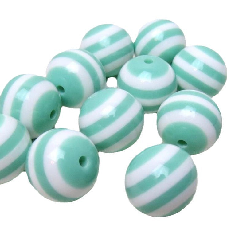 Striped Bubblegum Beads 20mm Mint Green Chunky Resin 10pcs 2