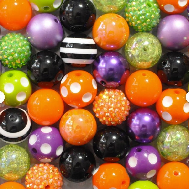 Bubblegum Beads 20mm Halloween Orange Black Purple Chunky Mix 50pcs 2