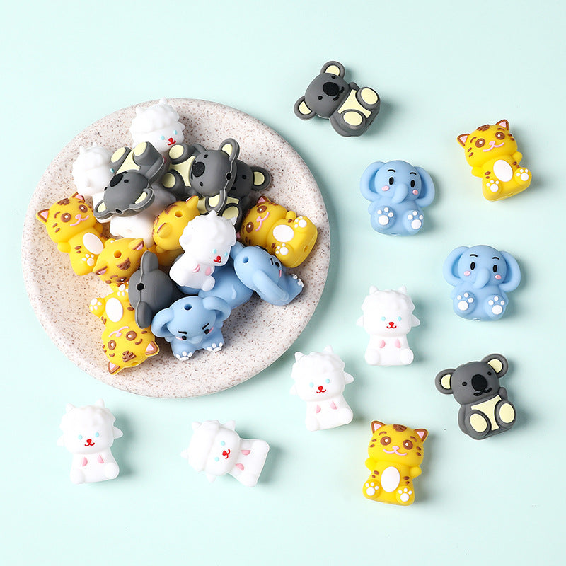 Silicone 3D Focal Beads Cat White Body Pink Paws Front and Back 3