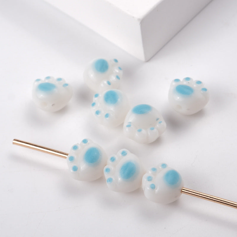 Cartoon 3D Cat Paw Acrylic Beads 12mm Pastel Mixed Colors 100pcs 7