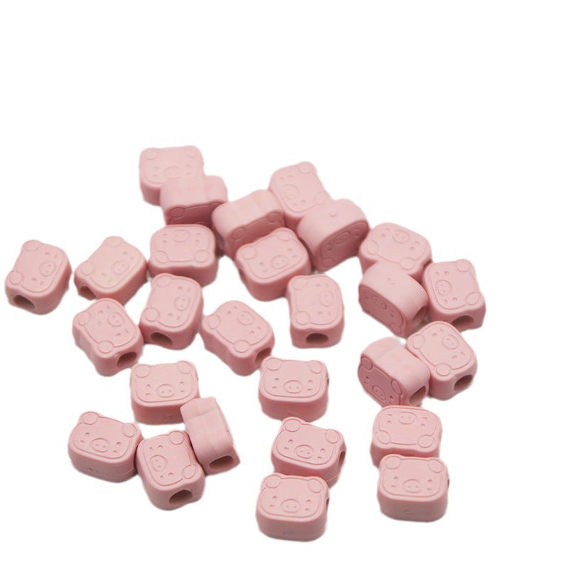 Matte Pig Head Acrylic Beads 12mm Large Hole Blush Pink 100pcs 4