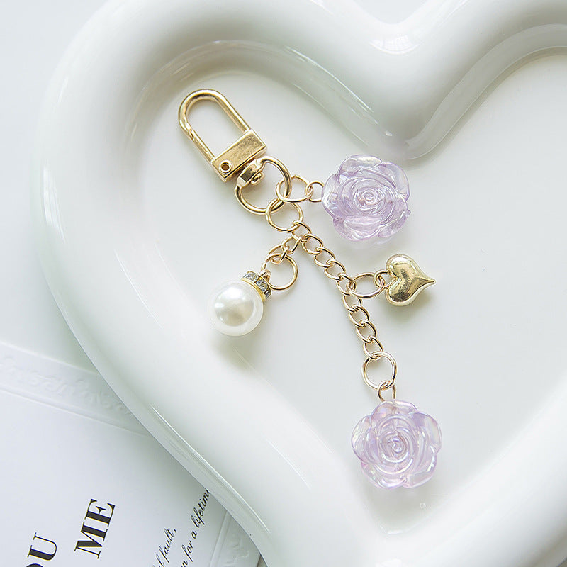 Resin Lavender Rose Keychain with Pearl and Gold Heart Charm 9