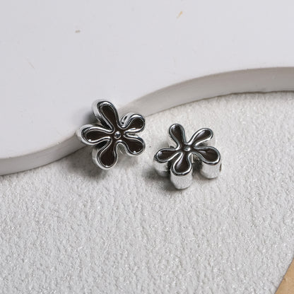 Irregular Flower Acrylic Beads 14mm Silver Enamel Mixed Colors 50pcs 10
