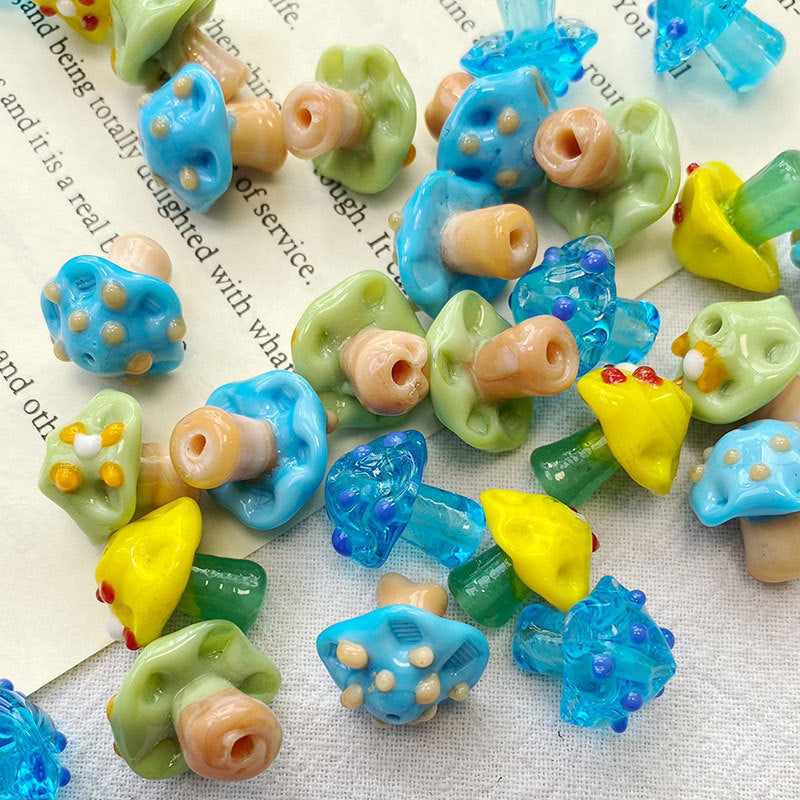 Hand Painted Mushroom Glass Beads 16mm 3D Enamel Focal Bead 1pc 2