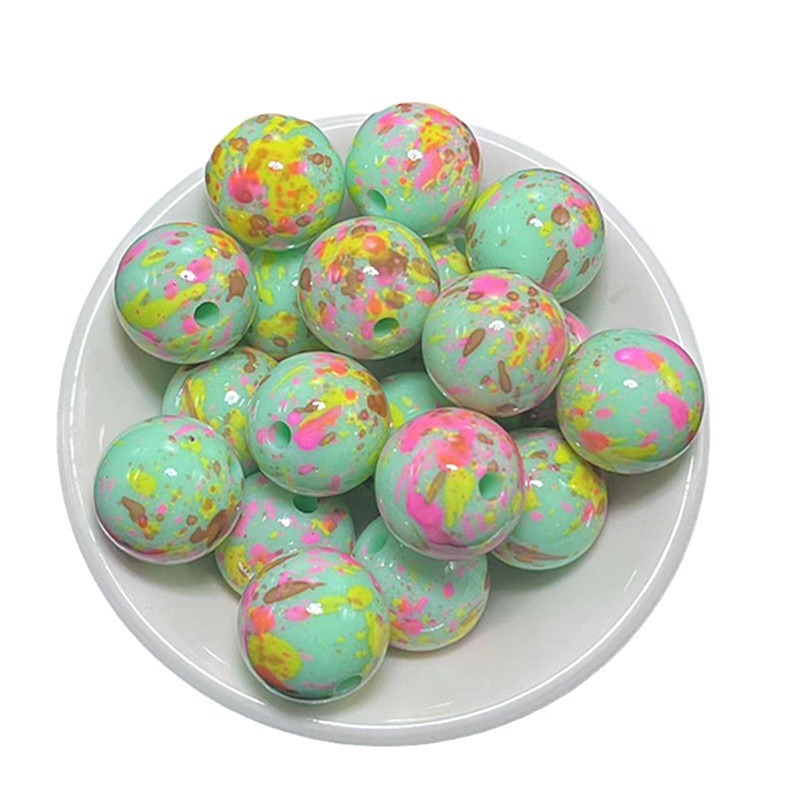 Hand Painted Acrylic Beads 16mm Inkjet Splatter Pink Glossy 100pcs 5