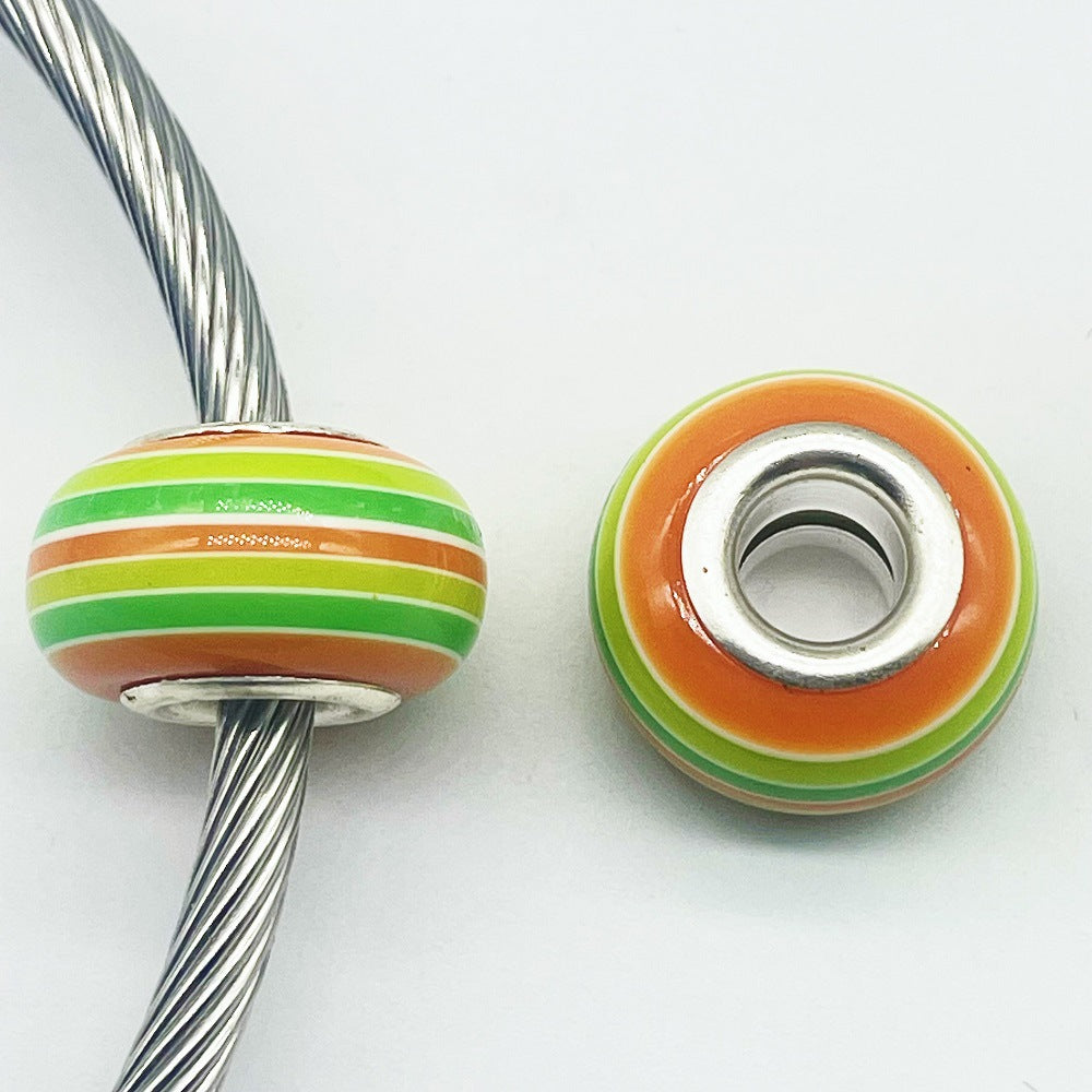 Acrylic Round Spacer Beads 14mm Rainbow Stripe Large Hole 50pcs 12