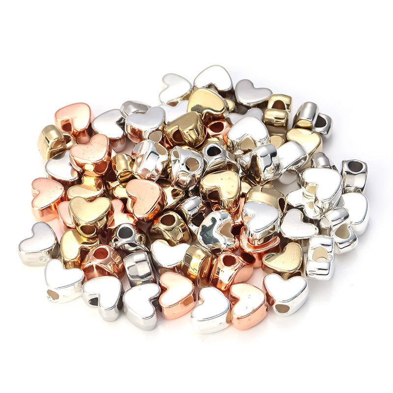 Plating Heart Acrylic Beads 12mm Large Hole Mixed Colors 100pcs 5