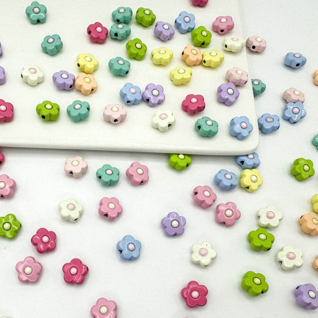 Flower Metal Beads 10mm Baking Painted Cream Two-Color Alloy 20pcs 2