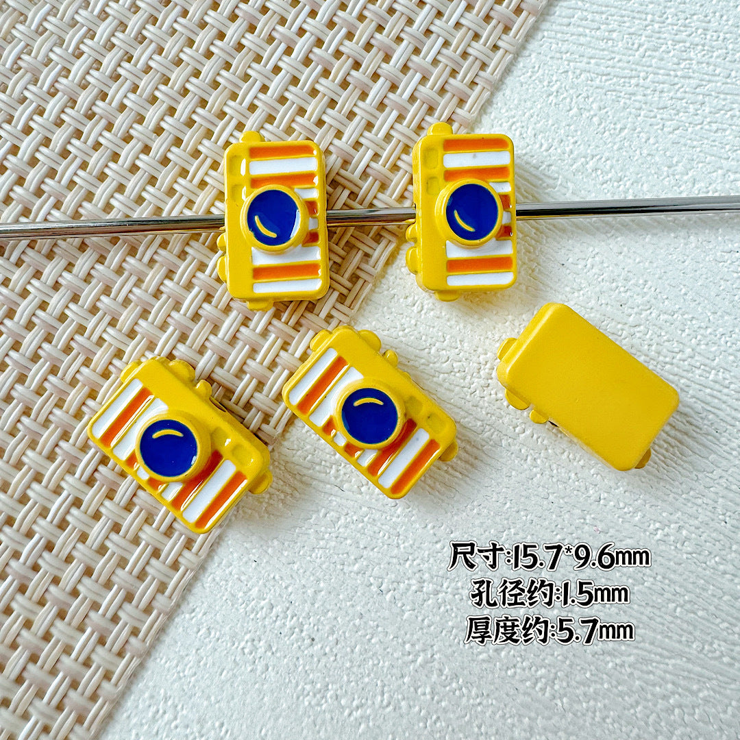 Baking Painted House and Camera Metal Beads 11mm 15mm Pastel Colors 20pcs 21