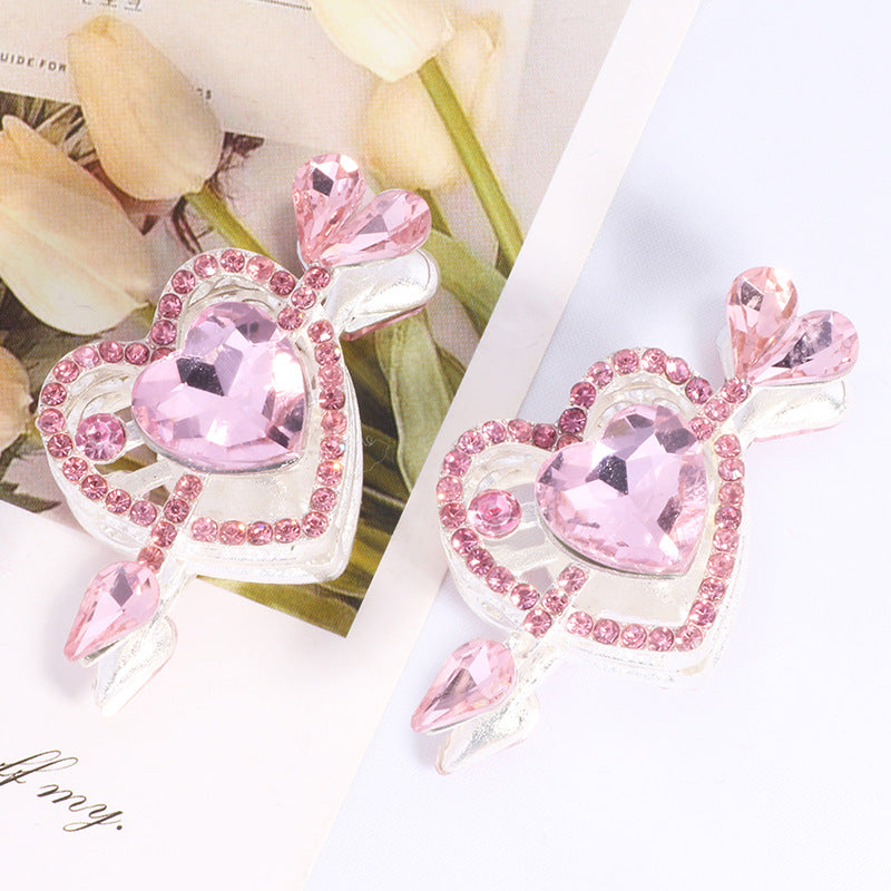 Cupid's Heart Alloy Rhinestone Full Heart Arrow Focal Beads 2pcs 10