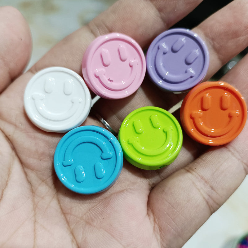 Painted Flat Round Acrylic Beads 20mm Double Smiley Colorful 100pcs