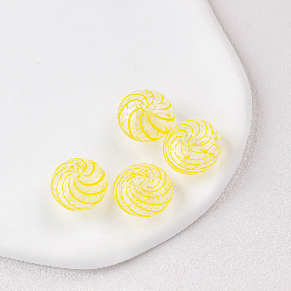 Hollow Spiral Striped Blown Glass Spacer Beads Colorful 4pcs 10