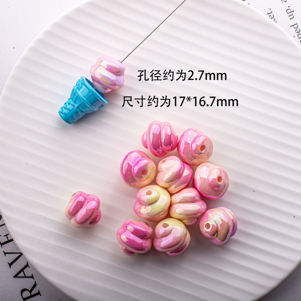 Plating Twisted Acrylic Beads 17mm Two-Color Glossy Pastel 20pcs 3