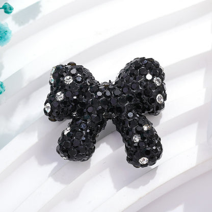 Rhinestone Bow Clay Beads 28mm Colorful Sparkle 5pcs 13
