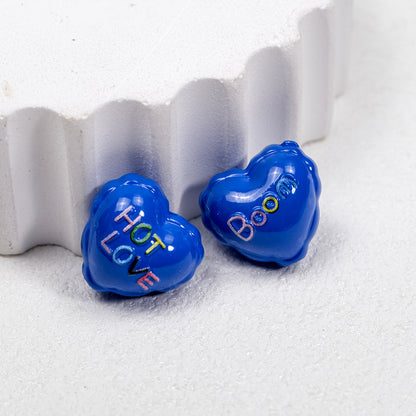 Balloon Heart Acrylic Beads 19mm Glossy Colorful Lettering 10pcs 12