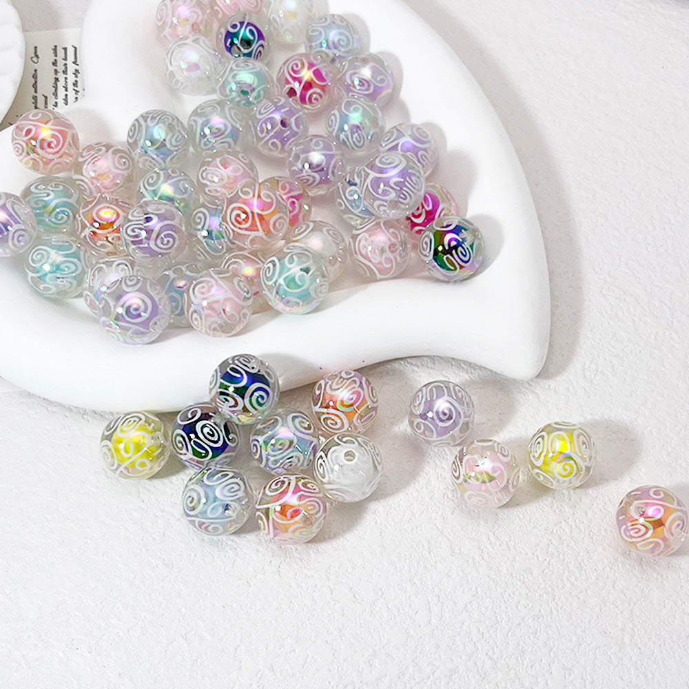 Plating Round Acrylic Beads 16mm Spiral Pattern Translucent 50pcs 4