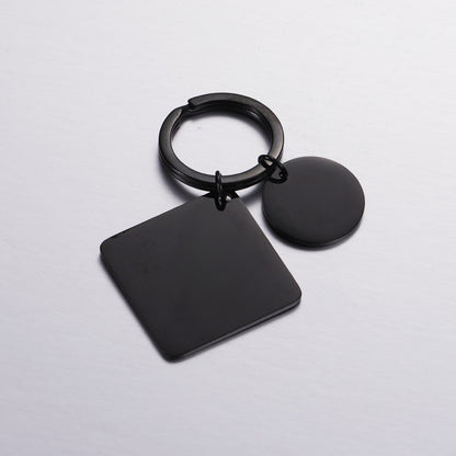 Stainless Steel Geometric Square and Round Keychain Silver Gold Rose Gold Black 9
