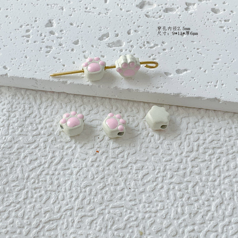 Cat Paw Metal Beads 11mm Glossy Enamel Painted Alloy 10pcs 12