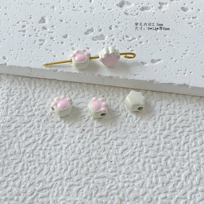 Cat Paw Metal Beads 11mm Glossy Enamel Painted Alloy 10pcs 12