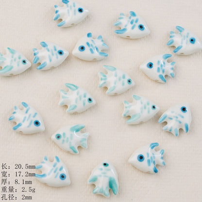 Hand Painted Fish Ceramic Beads 20mm Glossy Tropical 2pcs 8