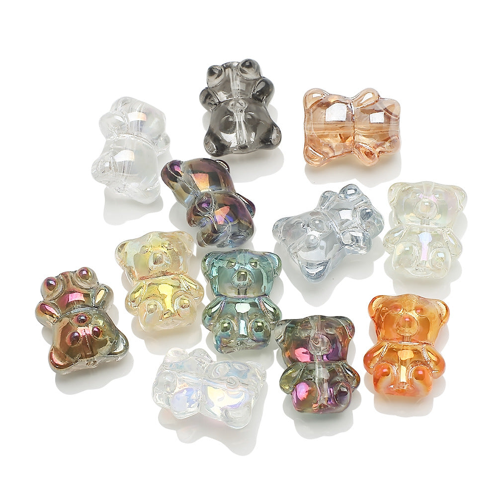 Electroplated Bear Glass Beads 12mm 14mm Mixed Metallic Colors 20pcs 6
