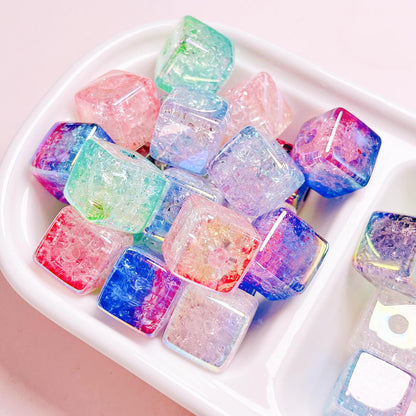 Plating Dual Color Gradient Crackle Square Acrylic Beads 16mm 10pcs 12