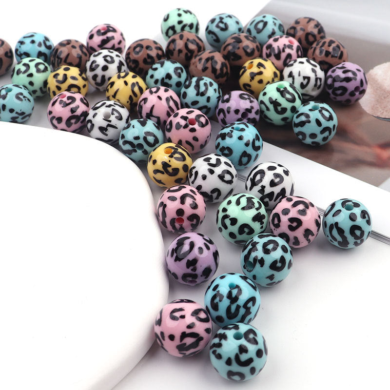 UV Plating Round Acrylic Beads 16mm Candy Colored Leopard Print 20pcs 3
