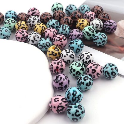 UV Plating Round Acrylic Beads 16mm Candy Colored Leopard Print 20pcs 3