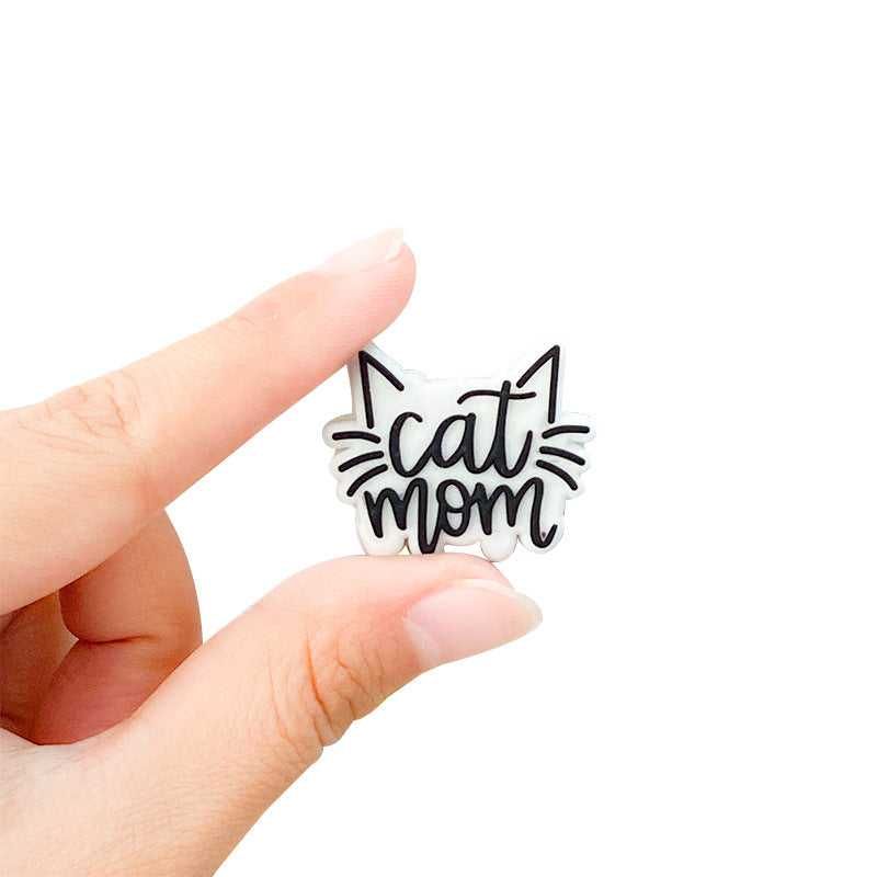 Silicone Focal Beads Cat Mother Bold Lettering Whiskers 10pcs 3
