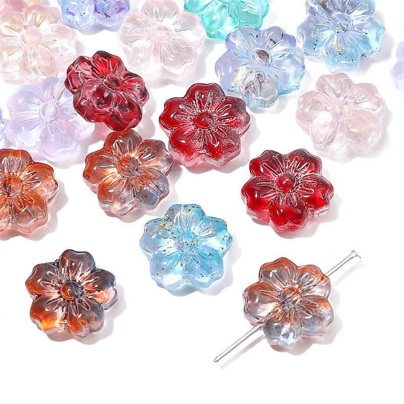 Transparent Cherry Blossom Glass Beads 14mm Gradient Pink Blue 10pcs 3