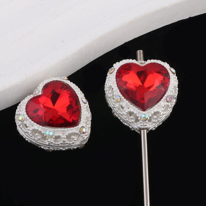 Double-Sided Heart Rhinestone Beads 22mm Alloy Encrusted 10pcs 5