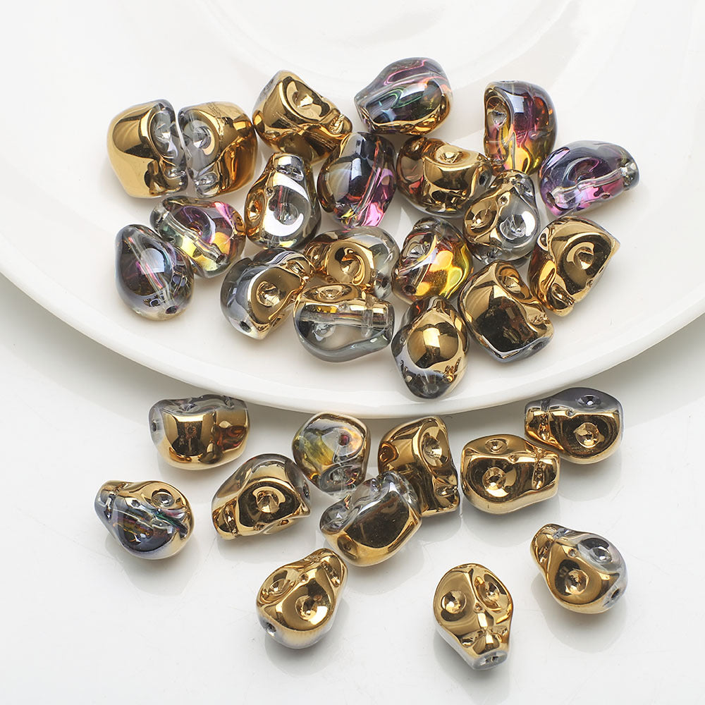 Electroplated Skull Glass Beads 8X10mm Vintage Iridescent Chrome 30pcs 6
