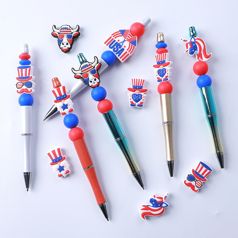 Silicone Focal Beads Independence Day Gnome Unicorn USA Twin Flags 20pcs 3